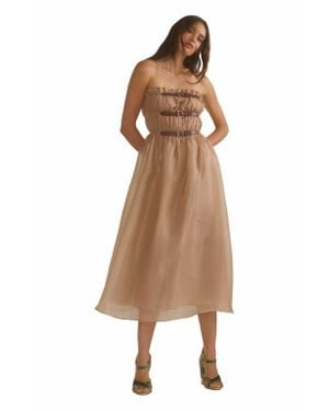 Cynthia Rowley Strapless Buckle Silk Organza Midi Dress - Natural