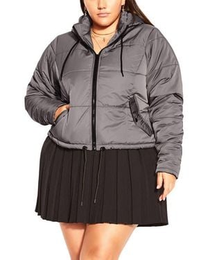 City Chic Kate Hooded Puffer Jacket - Gray
