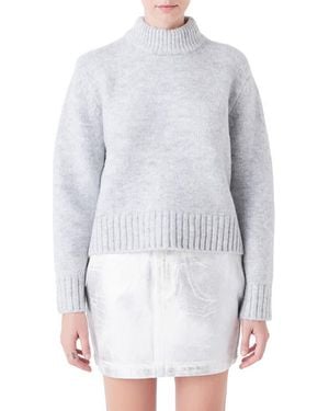 Grey Lab Mock Neck Pullover Sweater - White