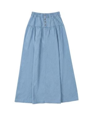 Noni Daily Button Denim Tiered A-Line Long Skirt - Blue