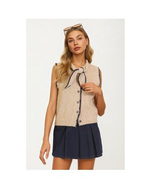 Knit & Lounge Sleeveless Contrast Trim Knit Vest With Bow Detail - Blue