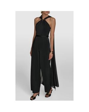 Donna Karan Halter Neck Chiffon & Satin Jumpsuit - Black
