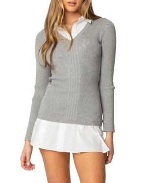 Edikted Long Sleeve Layered Sweater Minidress - Gray