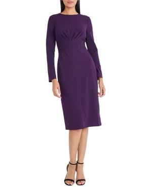 Maggy London Gathered Empire Waist Long Sleeve Dress - Purple