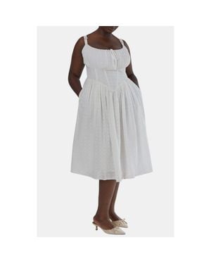 Taideux Marie Fuller Bust Embroidered Cotton Midi Corset Dress - Gray