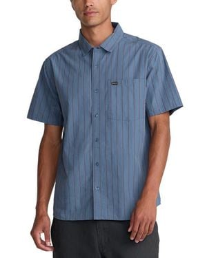 RVCA Dayshift Workwear Stripe Short Sleeve Button-Up Shirt - Blue