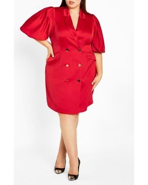City Chic Julissa Short Sleeve Satin Blazer Dress - Red
