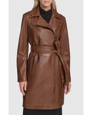 Andrew Marc Jacqui Leather Trench Coat - Brown