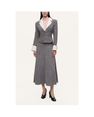 Nocturne Herringbone Pattern Flared Midi Skirt - Gray