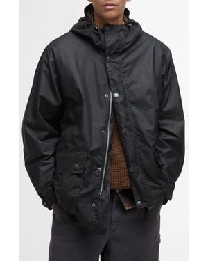 Barbour Tide Hooded Waxed Cotton Jacket - Black