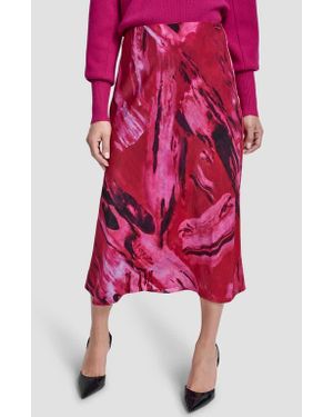 DKNY Abstract Print Bias Cut Midi Skirt - Red