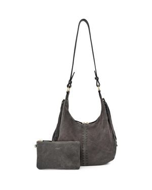 Old Trend Hydrangea Genuine Leather Suede Heritage Shoulder Bag - Gray