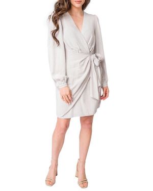 Gibsonlook Long Sleeve Faux Wrap Dress - Gray