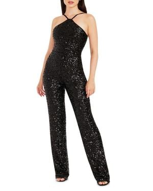 Dress the Population Darian Sequin Halter Jumpsuit - Black