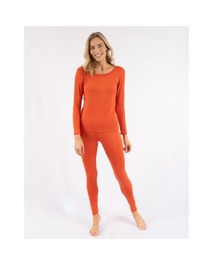 Leveret Two-Piece Thermal Long Sleeve Solid Pajamas - Red