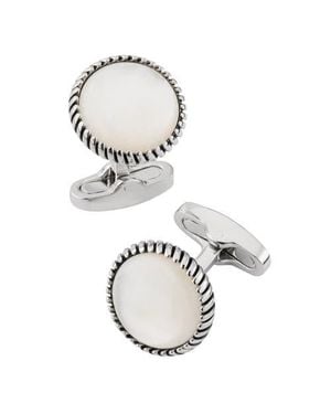 Link Up Round Cufflinks With Texture Border - White