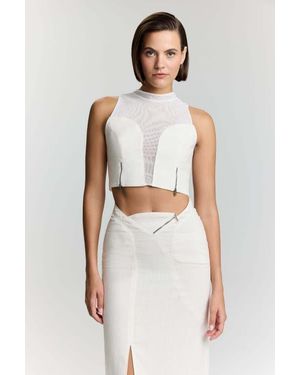 Jendue US Serena Denim Linen Crop Top - White