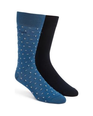 BOSS Assorted 2-Pack Geo & Solid Cotton Blend Dress Socks - Blue