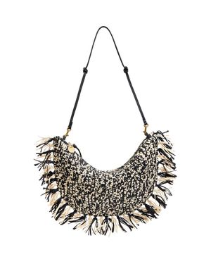 Clare V. Lune Fringed Raffia Shoulder Bag - Gray