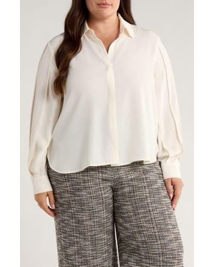 Lyssé Ivette Pleated Balloon Sleeve Button-Up Shirt - Gray