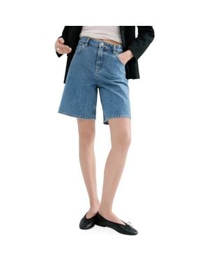 Mango High Waist Long Denim Shorts - Blue