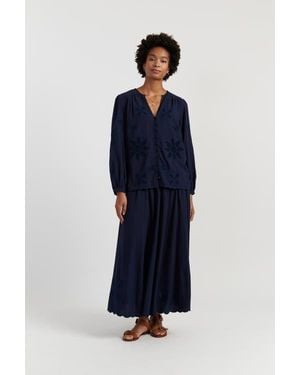 Chinti & Parker Linen-Blend Broderie Blouse - Blue