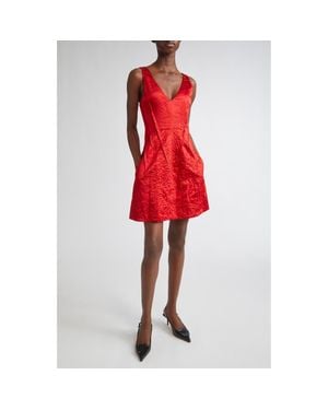 Jason Wu V-Neck Crushed Satin Minidress - Red
