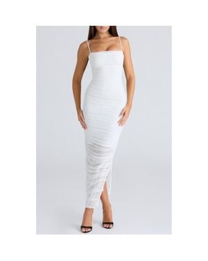House Of Cb Fornarina Ruched Mesh Maxi Dress - White