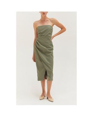 Crescent Faux Leather Tube Midi Dress - Green