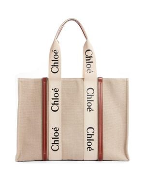 Chloé Medium Woody Linen Tote - Natural