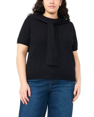 Halogen® Shoulder Wrap Short Sleeve Sweater - Black