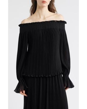 Kobi Halperin Elizabeth Plissé Off The Shoulder Top - Black