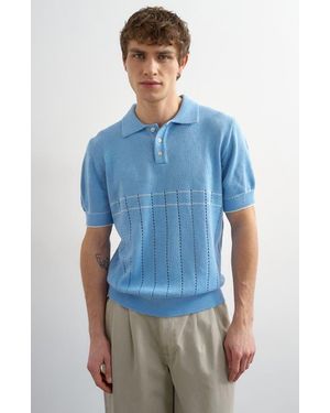 TOPMAN Pointelle Knit Polo - Blue