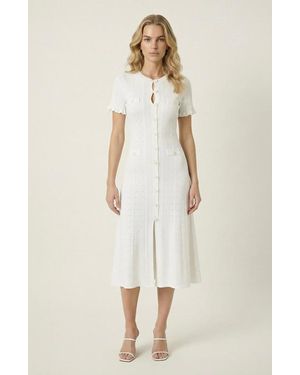 Modenaire Button Front Knit Short Sleeve Midi Dress - Natural
