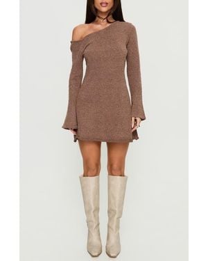 Princess Polly Jaede One-Shoulder Long Sleeve Minidress - Brown