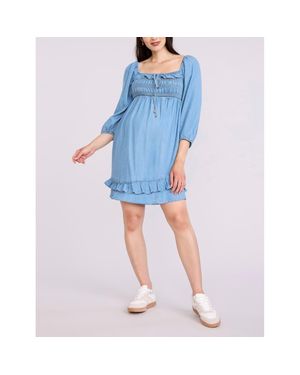 Motherhood Maternity Smocked Babydoll Long Sleeve Mini Dress - Blue