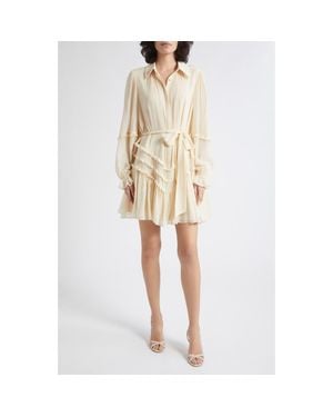Ramy Brook Maya Ruffle Detail Long Sleeve Silk Mini Shirtdress - Natural
