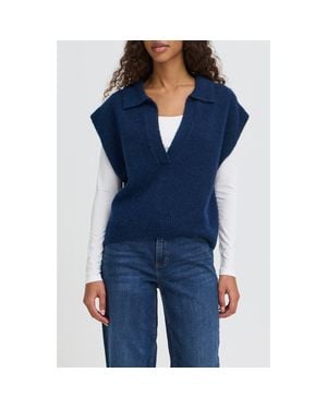 Ichi Ihpovoke Collar Sweater Vest - Blue