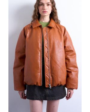 TOPSHOP Oversize Faux Leather Jacket - Brown