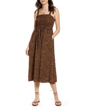 Treasure & Bond Tie Shoulder Midi Sundress - Brown