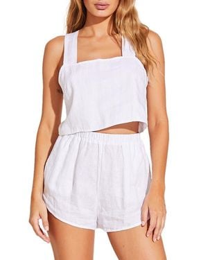 Vitamin A Tallows Crop Linen Cover-Up Top - White