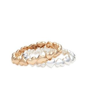 Open Edit Set Of 2 Puffy Heart Stretch Bracelets - Multicolor
