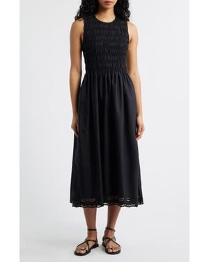 Madewell The Embroidered Melody Smocked Midi Dress - Black