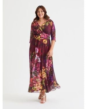 Scarlett & Jo Verity V-Neck 3/4 Sleeve Maxi Dress - Red