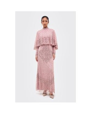 MARYISA Modest Cape Embellished Sequins Gown - Pink