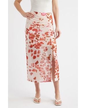City Blues Ruched Floral Midi Skirt - Red