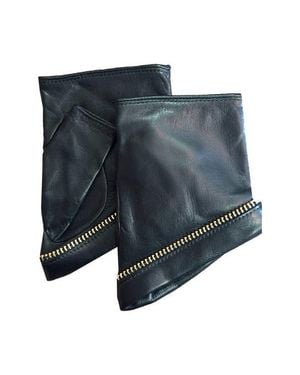 Paula Rowan Jacqueline Zip Cuff Fingerless Leather Wrist Warmers - Gray