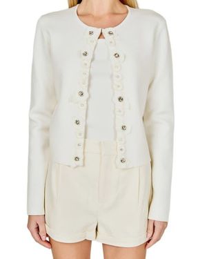 Endless Rose Embellished Floral Appliqué Cardigan - White