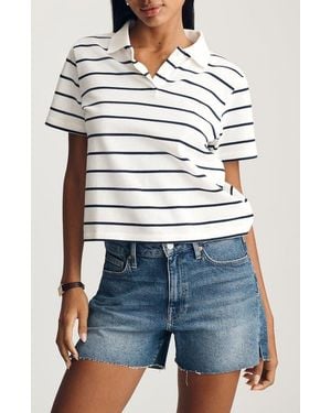 Mavi Stripe Boxy Crop Polo T-Shirt - Blue