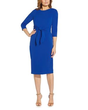 Adrianna Papell Tie Waist Crepe Sheath Dress - Blue